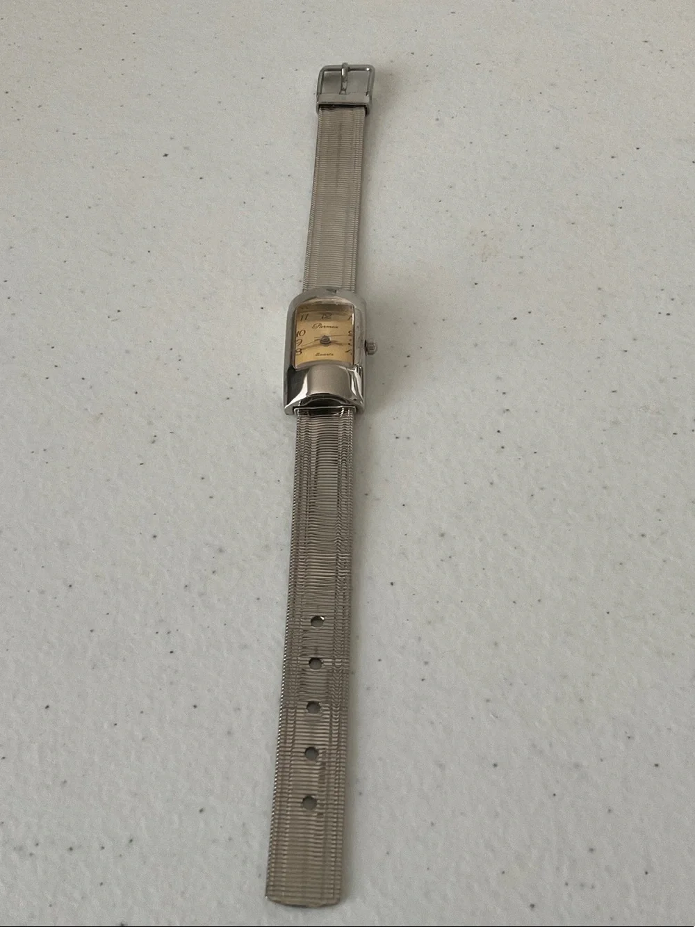 Rectangular Silver-Tone Quartz Watch with Champagne Dial